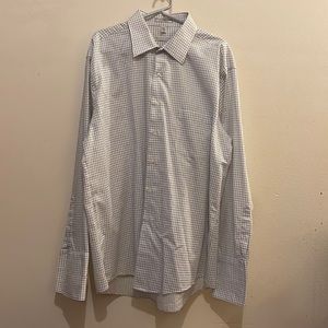 XL 17 1/2-34/35 Geoffrey Beene White Checkered w/ French Cuffs Dress Shirt